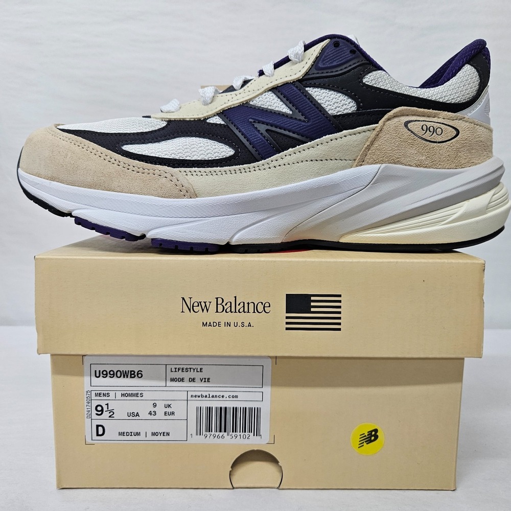 New Balance 990 V6 Sneakers Made In‎ USA U990WB6 White Black Purple Men Size 9.5